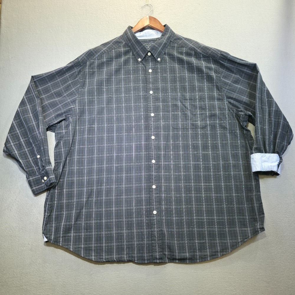 Roundtree & Yorke Casuals Men's Black Check Long Sleeve Flip Cuff Shirt Size 3X